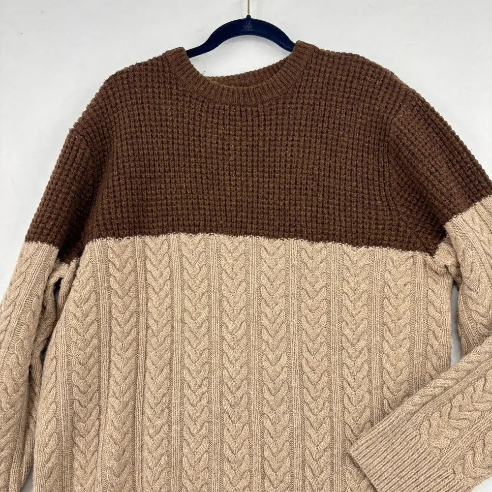 J.‎ Crew Rugged Merino Wool Sweater Men's Size XL Tan Brown Cable Knit Pullover